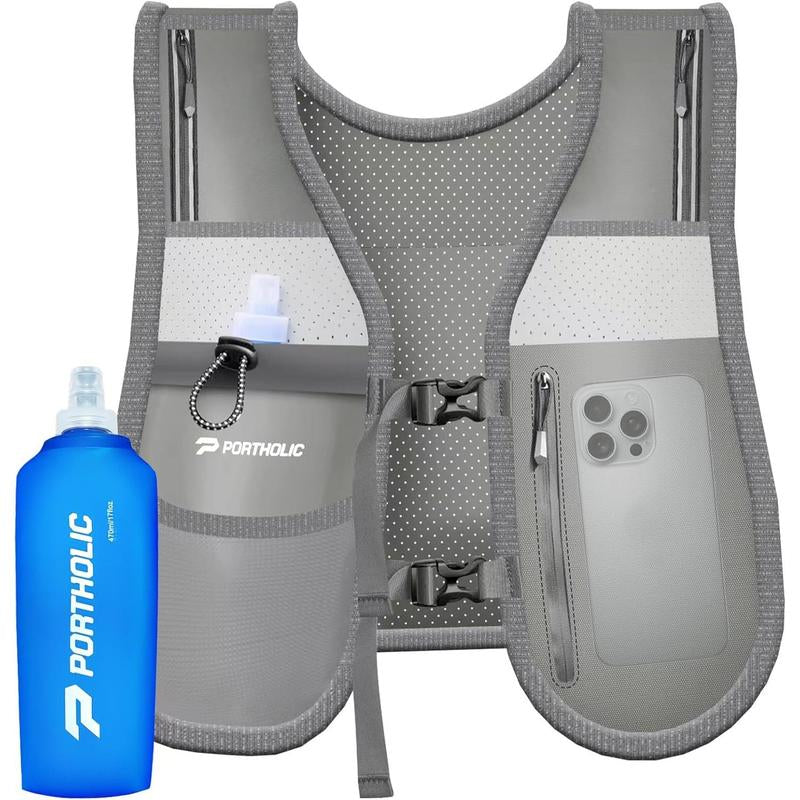 PORTHOLIC Running Vest for Women Men with 470Ml/17Oz Water Bottle |Adjustable Hydration Vest|Reflective |Lightweight |6 Pockets |Breathablefor Running Accessories for Hiking Running