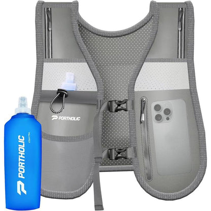 PORTHOLIC Running Vest for Women Men with 470Ml/17Oz Water Bottle |Adjustable Hydration Vest|Reflective |Lightweight |6 Pockets |Breathablefor Running Accessories for Hiking Running