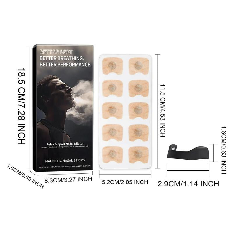 Magnetic Nasal Strips Starter Kit, 30Pcs Nasal Patch & 1 Magnetic Applicator & 4 Nose Clips, Nasal Breathing Patch, Nasal Care Kit for Men & Women, Travel Size Products, Nasal Dilator Box, Snoring Strips, Magnetic Nasal Stripes, Nasal Strips Set