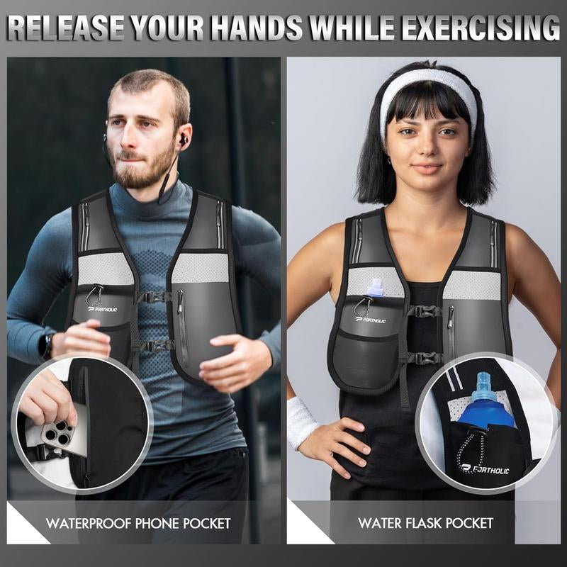 PORTHOLIC Running Vest for Women Men with 470Ml/17Oz Water Bottle |Adjustable Hydration Vest|Reflective |Lightweight |6 Pockets |Breathablefor Running Accessories for Hiking Running