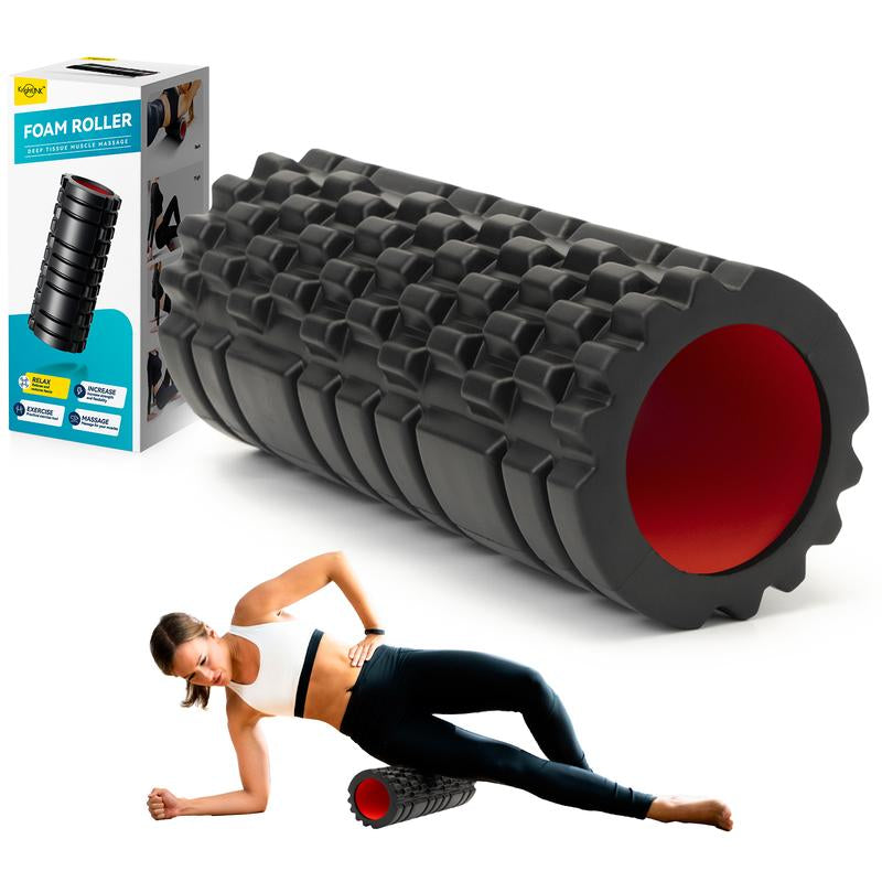 Foam Roller for Deep Tissue Massager, Patented High Density Exercise Foam Roller for Muscle Massage and Myofascial Trigger Point Release Back Roller for Fitness, Yoga and Pilates (Black) Body Care Therapy Muscle Massage Yoga Foam