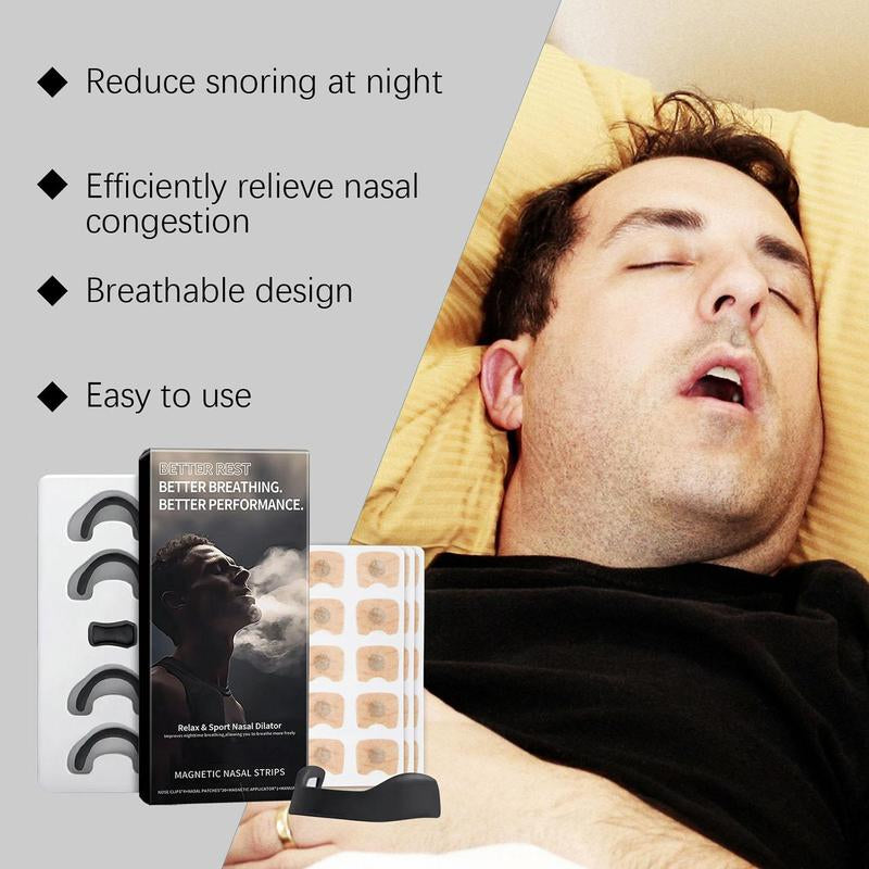 Magnetic Nasal Strips Starter Kit, 30Pcs Nasal Patch & 1 Magnetic Applicator & 4 Nose Clips, Nasal Breathing Patch, Nasal Care Kit for Men & Women, Travel Size Products, Nasal Dilator Box, Snoring Strips, Magnetic Nasal Stripes, Nasal Strips Set