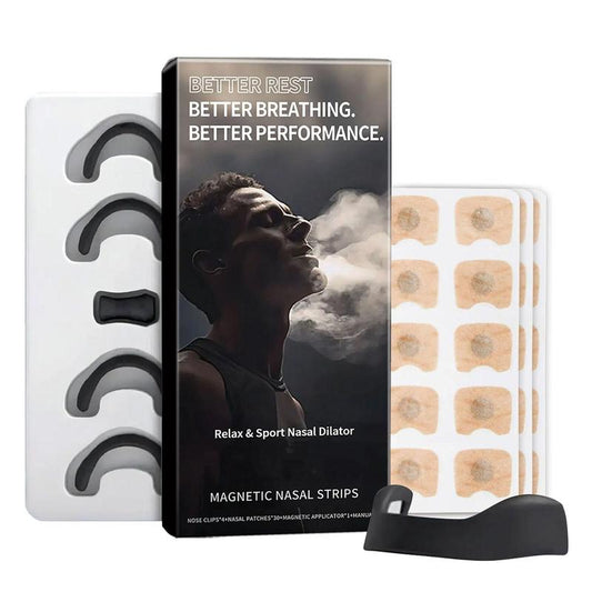 Magnetic Nasal Strips Starter Kit, 30Pcs Nasal Patch & 1 Magnetic Applicator & 4 Nose Clips, Nasal Breathing Patch, Nasal Care Kit for Men & Women, Travel Size Products, Nasal Dilator Box, Snoring Strips, Magnetic Nasal Stripes, Nasal Strips Set
