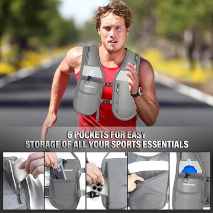 PORTHOLIC Running Vest for Women Men with 470Ml/17Oz Water Bottle |Adjustable Hydration Vest|Reflective |Lightweight |6 Pockets |Breathablefor Running Accessories for Hiking Running