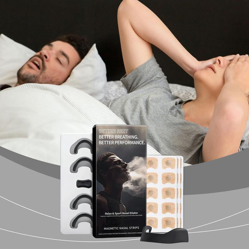 Magnetic Nasal Strips Starter Kit, 30Pcs Nasal Patch & 1 Magnetic Applicator & 4 Nose Clips, Nasal Breathing Patch, Nasal Care Kit for Men & Women, Travel Size Products, Nasal Dilator Box, Snoring Strips, Magnetic Nasal Stripes, Nasal Strips Set